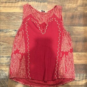 Lucky Brand Red Sleeveless Paisley Top